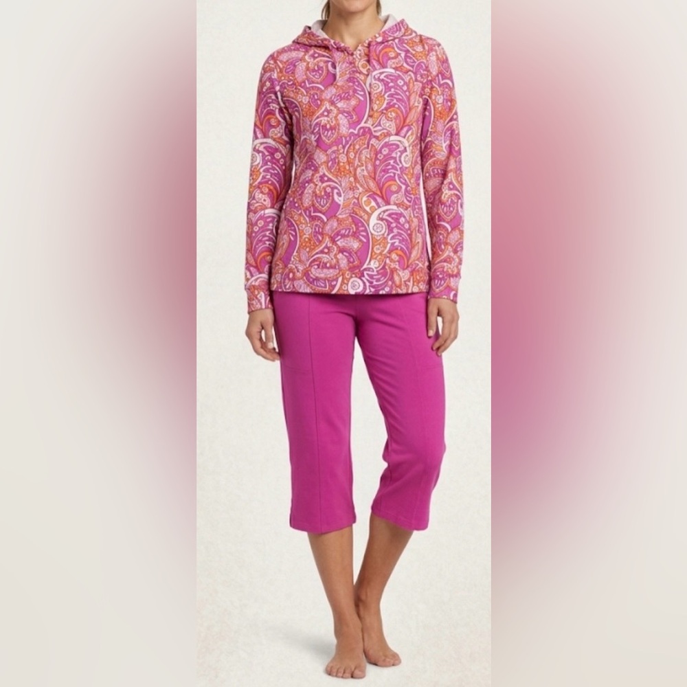 Sport Savvy Brand Paisley Hoodie & Crop Pant Set Magenta Pink Orange XXS